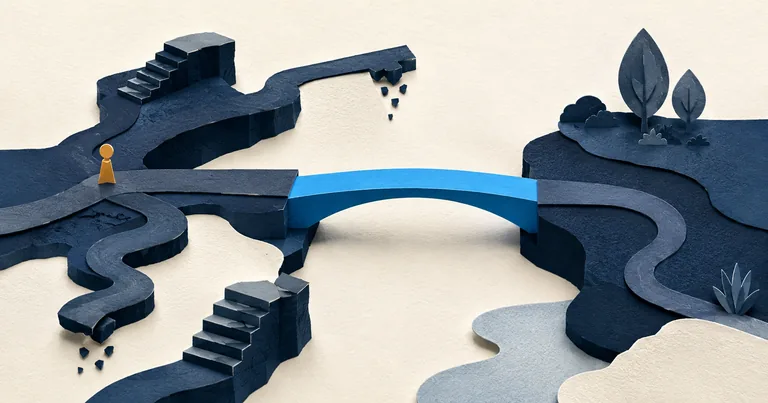 A simple cyan bridge connects two paper paths while other routes end at gaps.